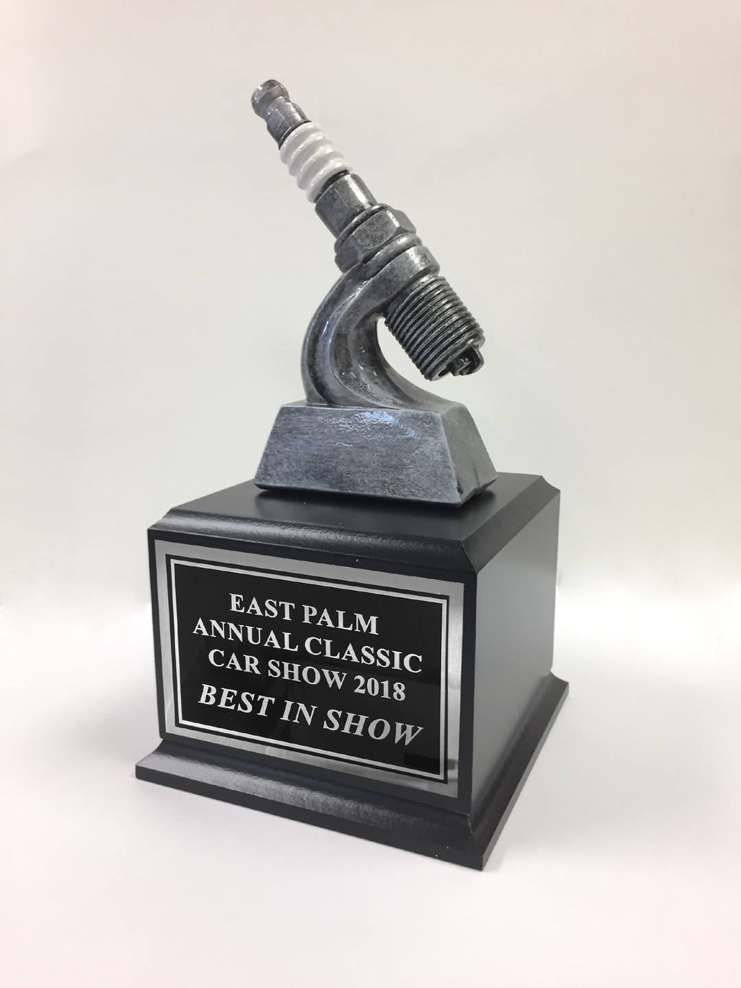 11" Silver Spark Plug Car Show Award on Black Base The Car Show Store